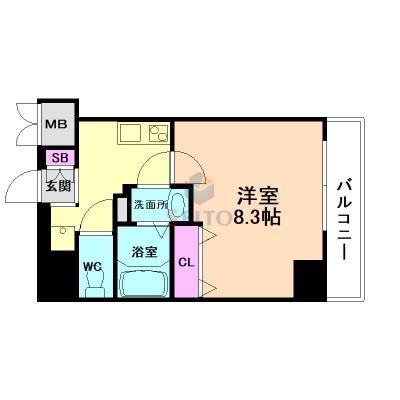 MELDIA CREST TAPP 新大阪 ウエスト(1K/8階)の間取り写真