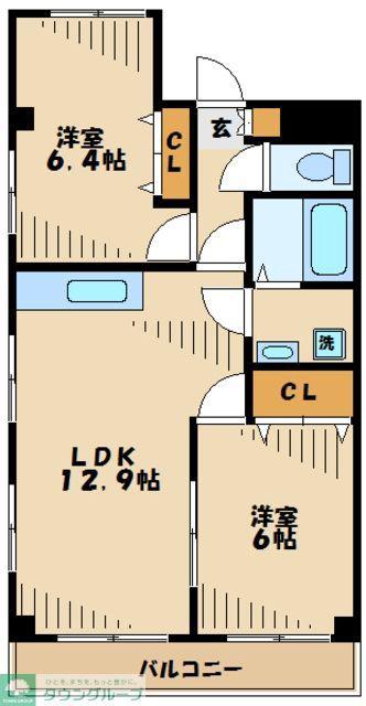 レーベンシュロス生田(2LDK/3階)の間取り写真
