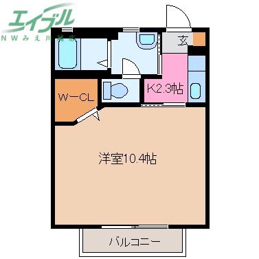 エルフローラB棟(1K/1階)の間取り写真
