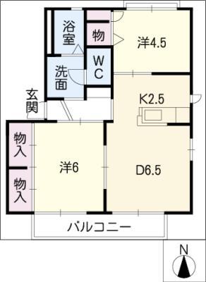 グレイスコートA棟(2DK/2階)の間取り写真