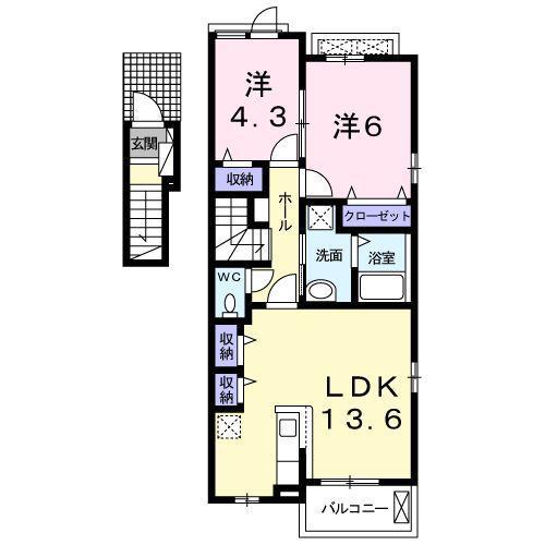 メゾン・ド・コンフォート I(2LDK/2階)の間取り写真