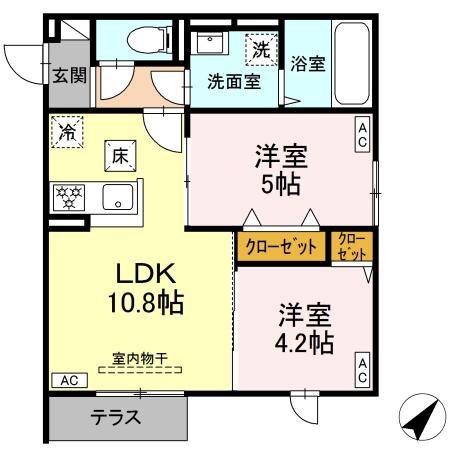 セレスティア南田中(2LDK/1階)の間取り写真