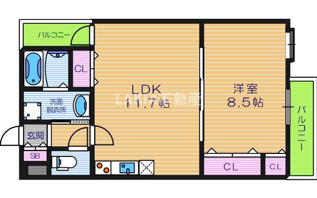 フジパレス今川III番館(1LDK/1階)の間取り写真