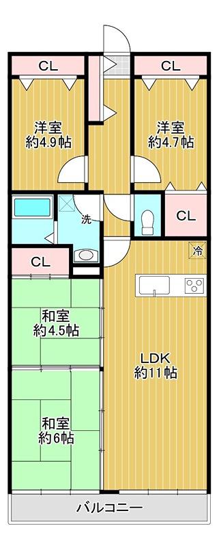 クローバーハイツ初芝ヴィプレ(4LDK/10階)の間取り写真