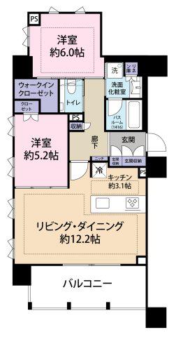 アトラス麻布十番(2LDK/8階)の間取り写真