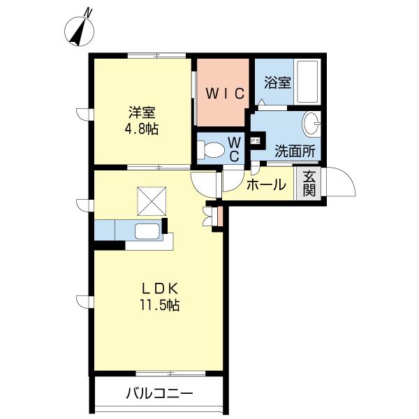 廣田板付6B棟(1LDK/1階)の間取り写真