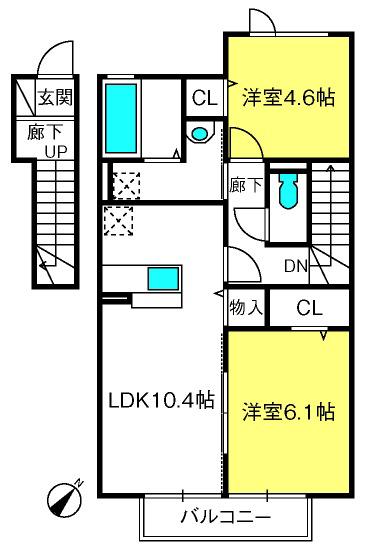 ローズヒル(2LDK/2階)の間取り写真