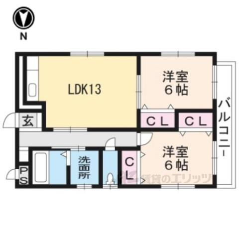 ベルフォート南古世(2LDK/2階)の間取り写真