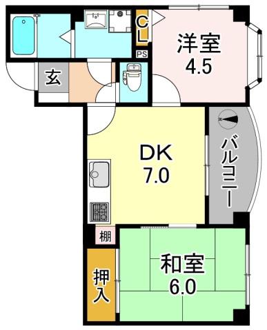 エトルアンボーテ平野(2DK/2階)の間取り写真