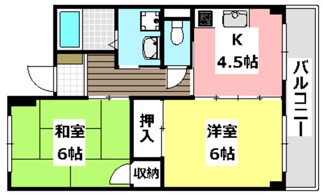 エスポアール摂津(2K/2階)の間取り写真