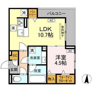 カリーノ姫宮(1LDK/1階)の間取り写真