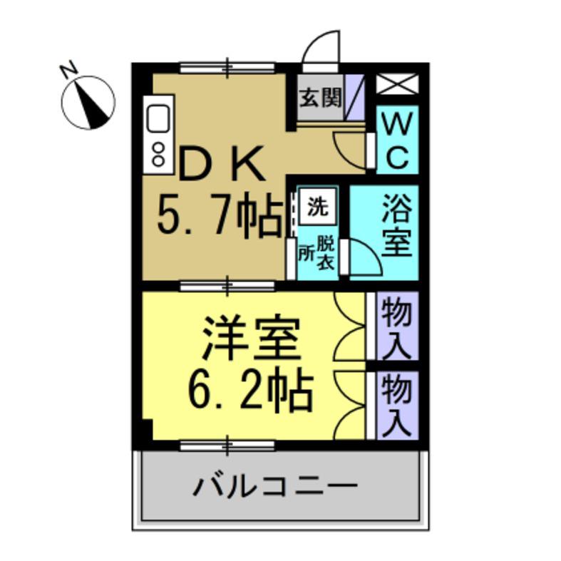 グランディフローラ(1DK/2階)の間取り写真