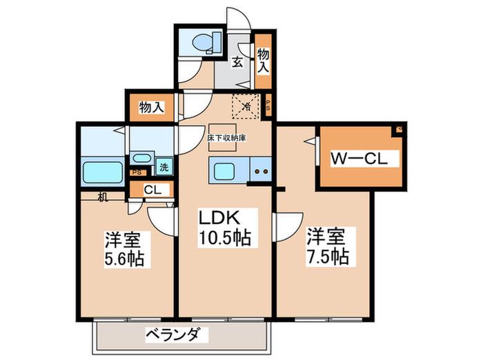 サンビレッジB(2LDK/1階)の間取り写真