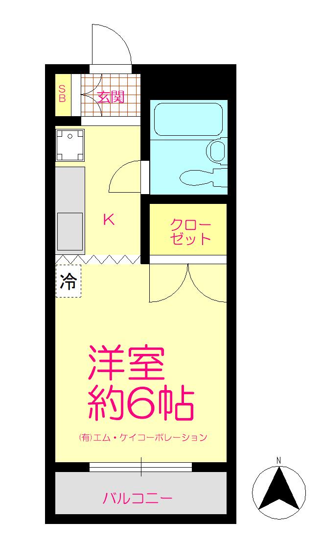 ハイツベルグラント(1K/4階)の間取り写真