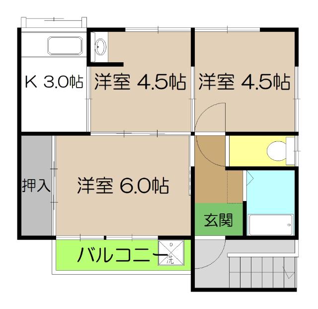 前里212貸部屋 北棟(3K/2階)の間取り写真