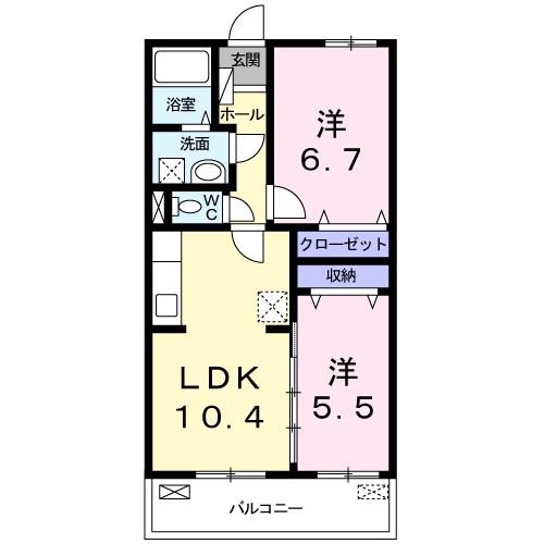 クリスタル・ハウスB(2LDK/3階)の間取り写真