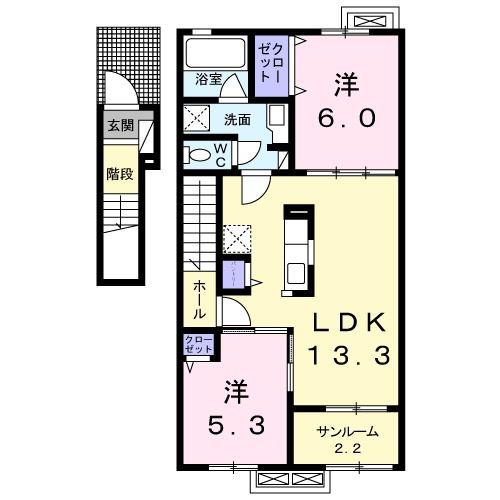 ベル フォレ12.B(2LDK/2階)の間取り写真