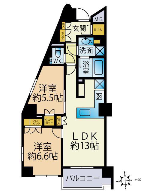 オープンレジデンシア本郷菊坂(2LDK/4階)の間取り写真