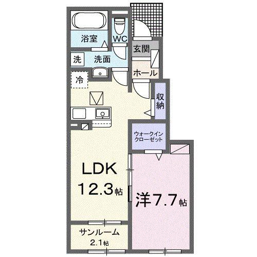 サンモール C(1LDK/1階)の間取り写真