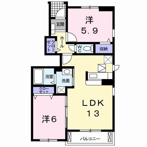 メゾンロアールII C(2LDK/1階)の間取り写真
