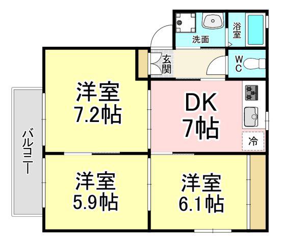 Eタウン本城 A棟(3DK/2階)の間取り写真