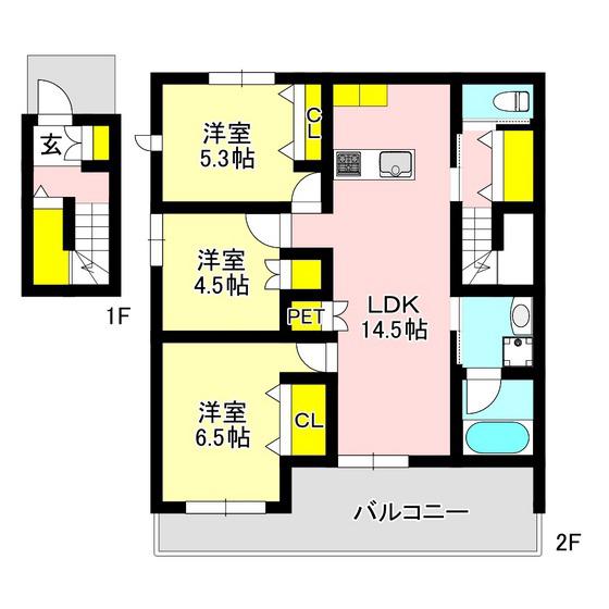 WOOD SQUARE(3LDK/2階)の間取り写真