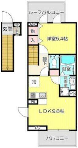 ヒルズ松山(1LDK/2階)の間取り写真