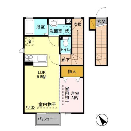 ヴェールクレール B(1LDK/2階)の間取り写真