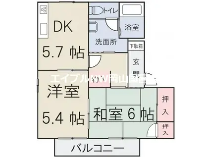 マルシンアパート D(2DK/2階)の間取り写真