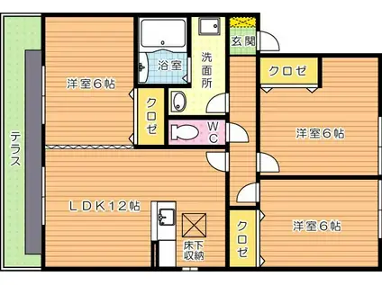 リビングタウン浅川B棟(3LDK/1階)の間取り写真