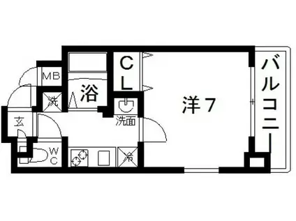 ポルト・ボヌール四天王寺夕陽ヶ丘ミラージュ(1K/3階)の間取り写真