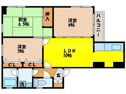 七福マンション八幡町(3DK/7階)の間取り写真
