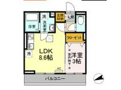 ＪＲ奥羽本線 山形駅 徒歩15分 3階建 築5年(1LDK/1階)の間取り写真