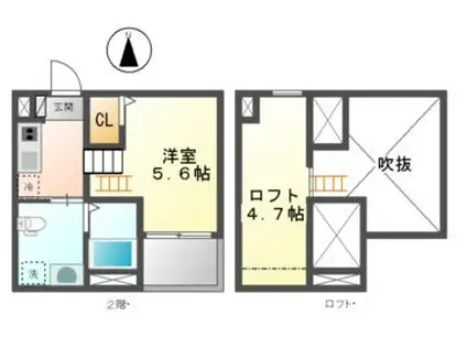 カーサ上坂(ワンルーム/2階)の間取り写真
