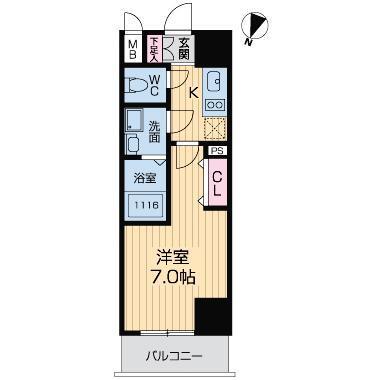 グランルージュ中之島南(1K/13階)の間取り写真