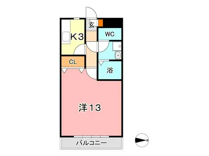グランパス(1K/3階)の間取り写真