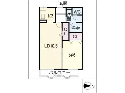 グリーンハイツ岳見(1LDK/2階)の間取り写真