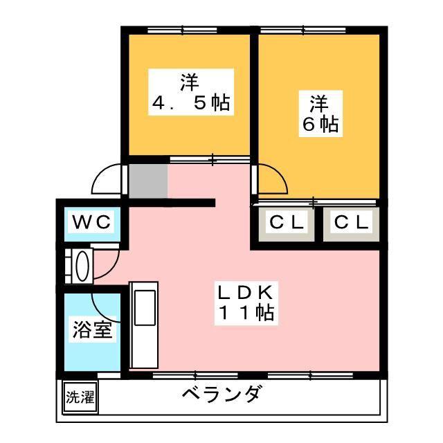 エクスト宮前II(2LDK/2階)の間取り写真