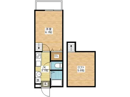 MODERN PALAZZO 文教東(1K/2階)の間取り写真