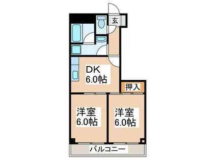 エスポワール中山(2DK/3階)の間取り写真