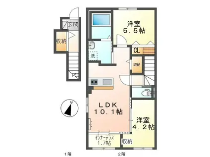 パームコート長尾 (2LDK/2階)の間取り写真