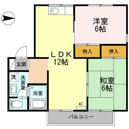プレジール松岡A棟(2LDK/2階)の間取り写真