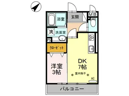 ジョーヌエトワール(1DK/3階)の間取り写真