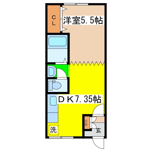 エーコー大楽毛B(1DK/2階)の間取り写真