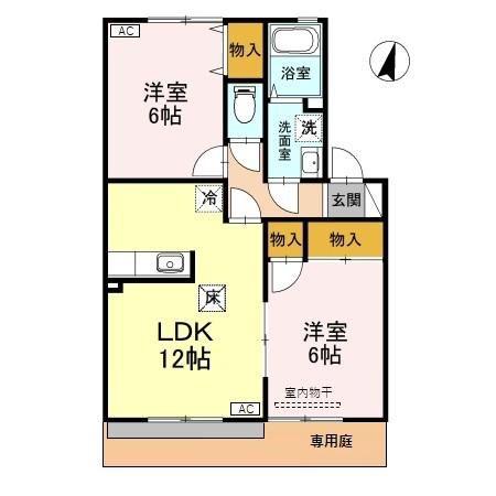 グランメール大野B(2LDK/1階)の間取り写真