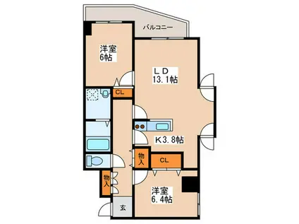 ヴィラ福住(2LDK/4階)の間取り写真