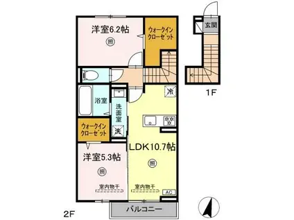 サンヒルズ鍋島駅前(2LDK/2階)の間取り写真