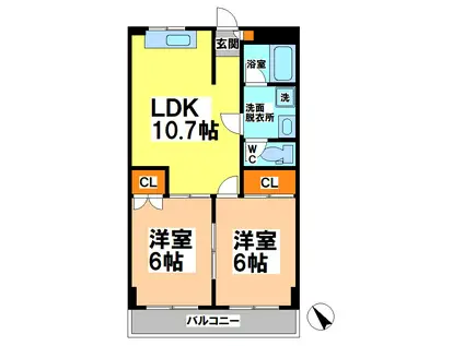 上水ハイツ(2LDK/1階)の間取り写真