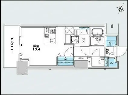 ロイヤルパークスER万代(ワンルーム/4階)の間取り写真