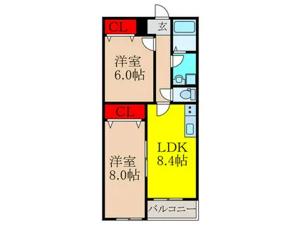 クレセル利倉東I(2LDK/1階)の間取り写真